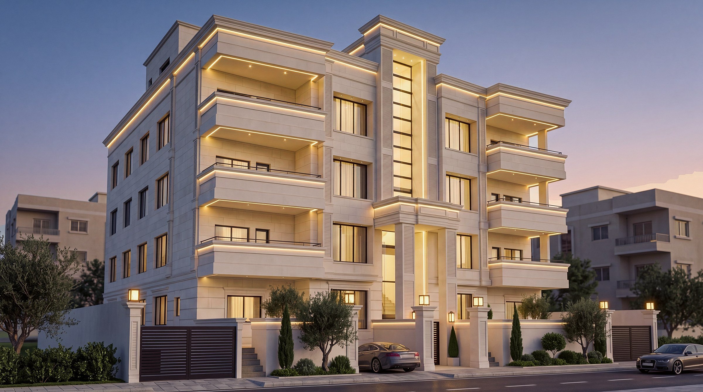 العمارة مساءً بإضاءتها المخفية